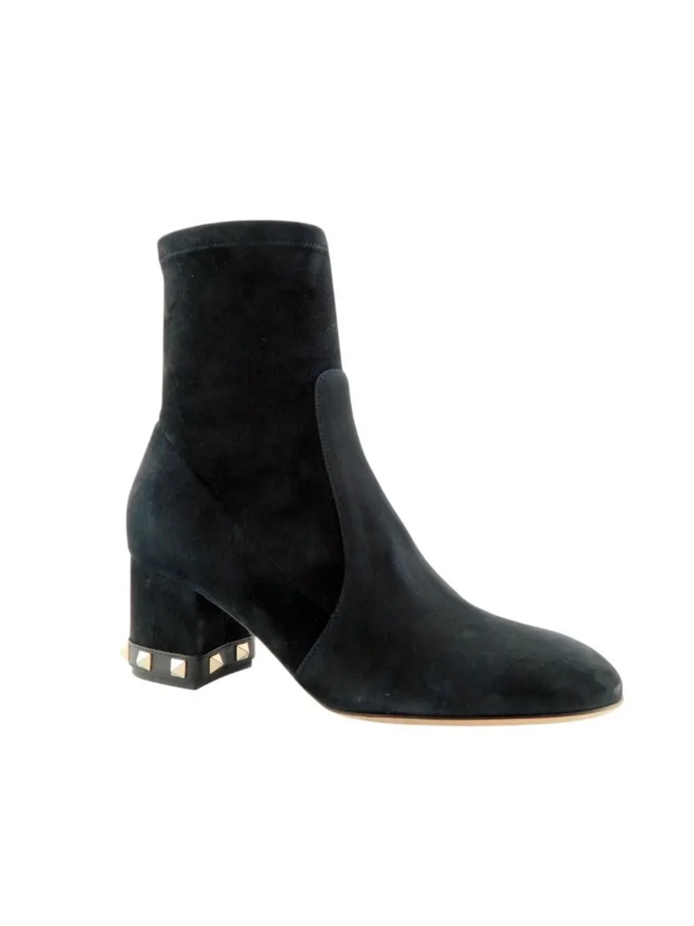 VALENTINO Rockstud Black Suede Leather Studded Block Heel Ankle Boots 36